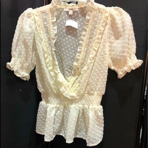 MINE sheer textured cream color blouse size S NWT